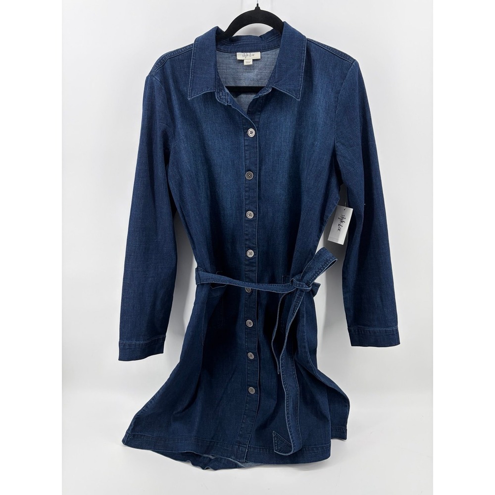 Style & Co Long Sleeve Denim Dress Dark Wash Mini, Stretch, Size Large, NWT